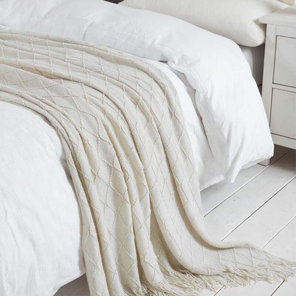 Solid myk teksturert sofatrekk, strikket dekorativt pledd, beige 127x172cm