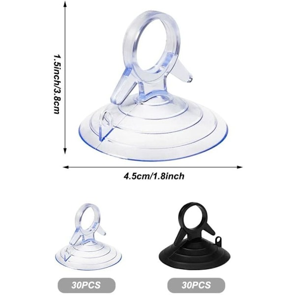 30 stycken sugpropp solskydd, 45mm sugpropp utan krokar, mini transparenta sugproppar i PVC och svarta sugproppar, sugpropp för fönster