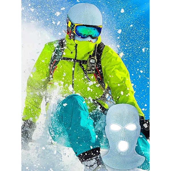 3 st sport full face balaclavas 3 hål vinter utomhus stickad ansiktsmask skidbalaclava (vit, rosa, himmelsblå, vuxen)