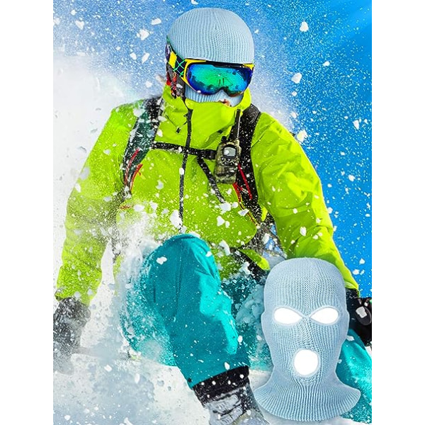 3 stk Sports Full Face Balaclavas 3 Hull Vinter Utendørs Strikket Ansiktsdeksel Ski Balaclava (Hvit, Rosa, Himmelblå, Voksen)