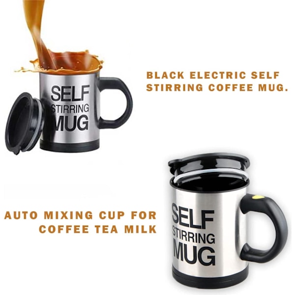 Självrörande kaffemugg | Temugg | Elektrisk rostfri självrörande centrifugmugg med lock 450 ml | Sötaste julklappsidéer för