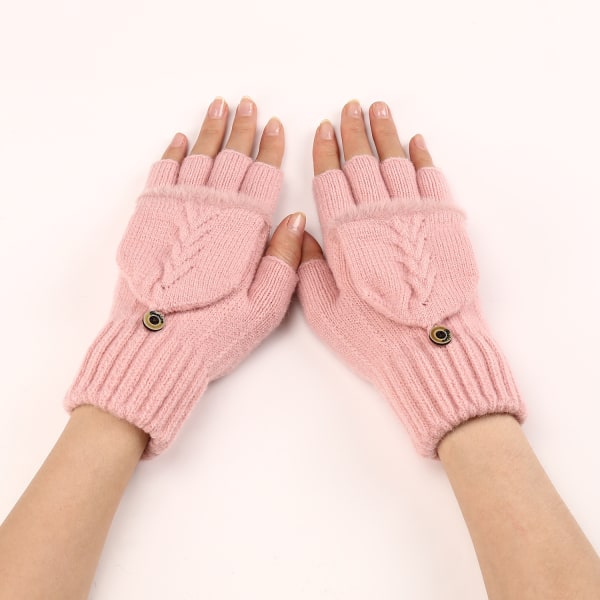 Efterår og vinter flip-up rå kant fingerløse handsker varme strikkede