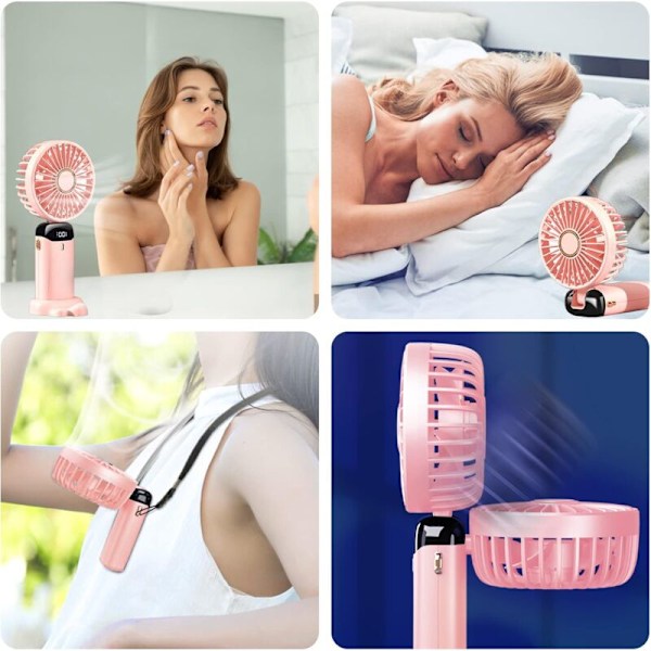Mini USB bærbar kontorventilator, lille 5-trins lommeventilator med base, foldbar bordventilator, udvendig (pink)