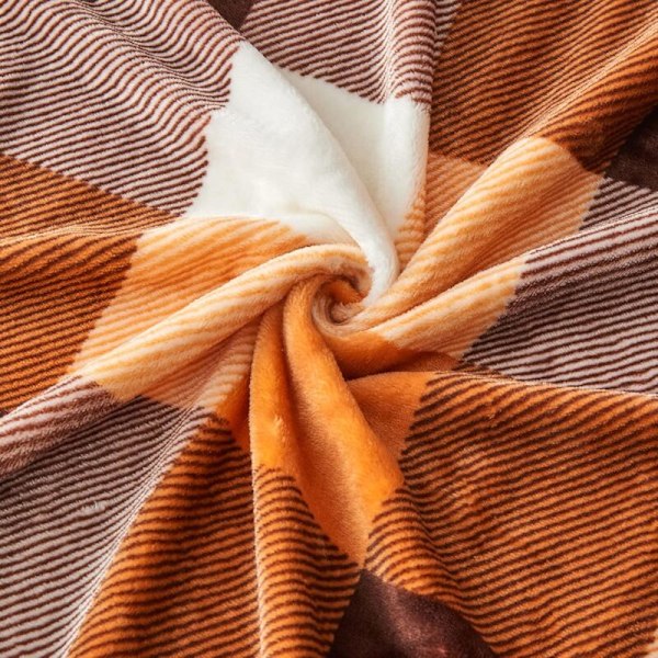 Polar plaid tæppe til seng eller sofa i fleece, tæppe i ternet flannel til alle årstider 150 x 200 cm, orange