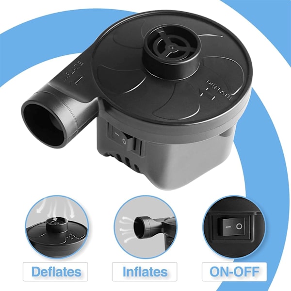 Elektrisk luftpumpe 2 i 1 oppblåsbar  deflator for svømmering, luftmadrass, padlebassengleker, luftpumpe med 3 dyser, AC110-240V/ DC12V/50W