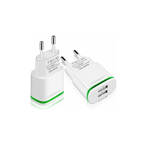 USB Væglader, 2-pak 2.1A 5V 2 porte Universal Strømadapter LED erstatning til iPhone 11 XR X XS Max 8 7 6 6S Plus 5S, Samsung Galaxy/Note, Pad,