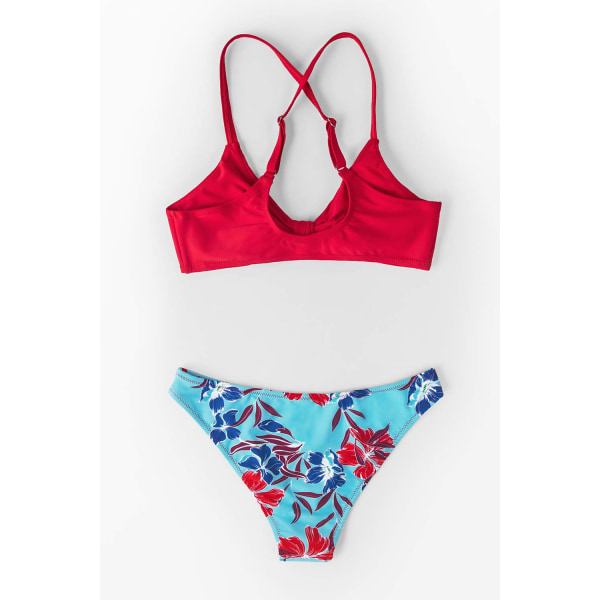 Kvinde Floral Print Knot Justerbar Bikini Sæt To Dele M