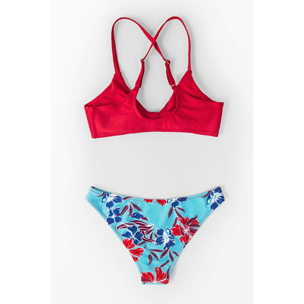Kvinnors blommiga tryck knut justerbar bikini set två delar M