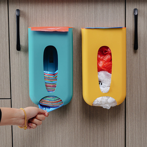 Plastpåshållare för sopor, förvaring av plastpåsar, väggmonterad utdragbar sopsäckshållare, grön, 14*7*25cm