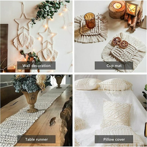 3mm x 200m, 100% Bomull Makramé Garn Snöre, Makramé Rep för Stickning DIY Väggbonad Växthängare Presentinslagning, Beige