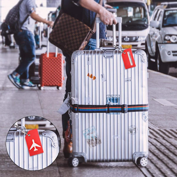 Bagasjelapp med navneskilt, perfekt for raskt å finne bagasje og koffert (rød 2-pakning)