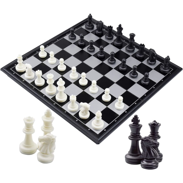 Deluxe sammenleggbart sjakkspill, magnetisk sjakkbrett med sjakkbrikker, svart-hvitt magnetisk sjakk for barn og voksne