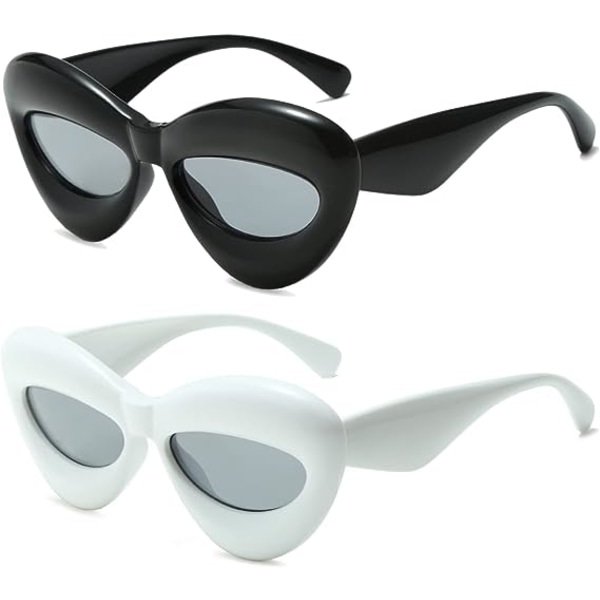 2 sexede læbe solbriller (sort og hvid) - unik sød hunkat