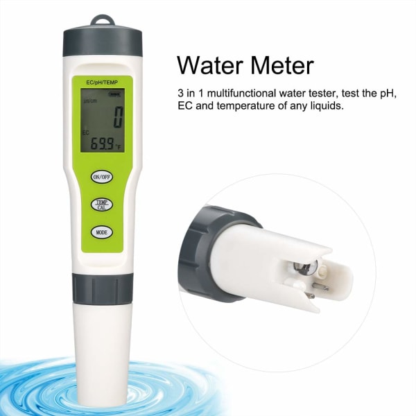PH, EC och termometer 3 i 1 - Digital TDS vattenkvalitetstestare med 0-9999 PPM noggrannhet, PPM-mätare för testning av dricksvatten, kafé, simbassäng