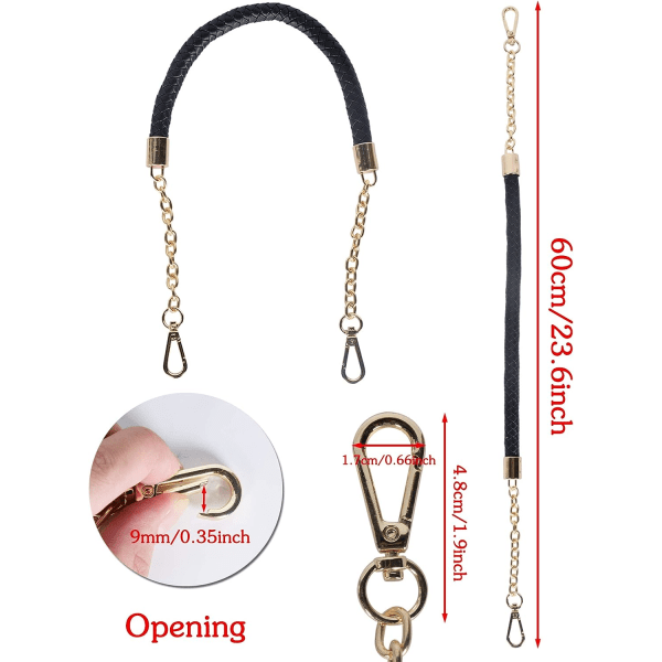 Svart - 2 st handväskhandtag kedjerem flätad PU-läder axelväska handtag bälte tillbehör för väska 60cm,