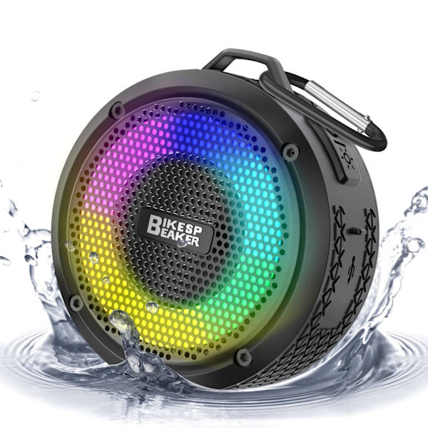 IPX7 Vandtæt Højttaler, Bluetooth Brusebadshøjttaler med Sugekop, RGB Lys, Udendørs 360° Surround Sound Rich Bass, Strand/Pool Mini Højttaler