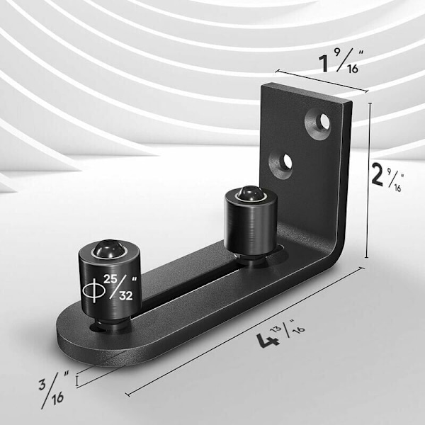 Nedre gulvføring for skyvedørskinner, justerbare kulelager, veggmonteringssystem, flat bunndesign.
