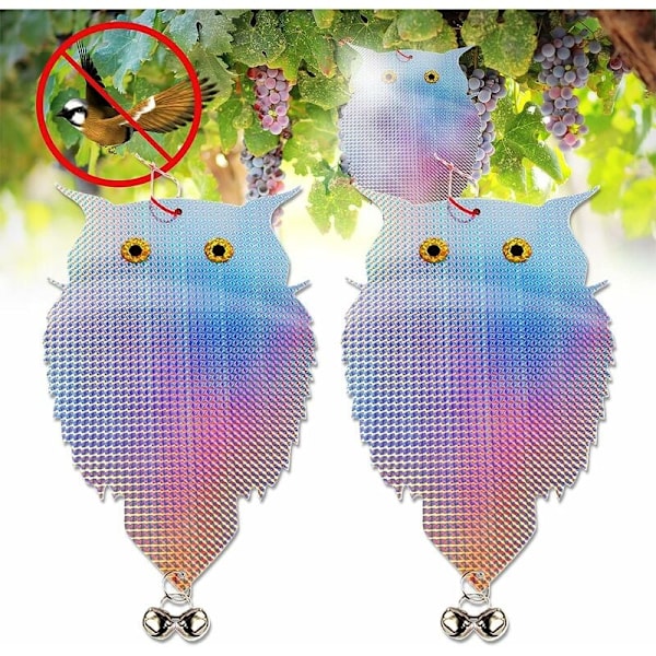 Reflekterende ugle, fugleskræmsel, fuglerepellent, fuglerepellent, anti-due med anti-fugle-klokke, til altan, vindueskarm, have, gård, A