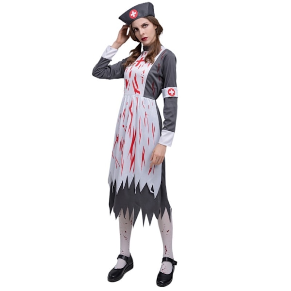 Halloween voksenkostume horror sygeplejerske zombie kostume vampyr blodig stuepige dragt kostume cosplay (strømper ikke inkluderet)