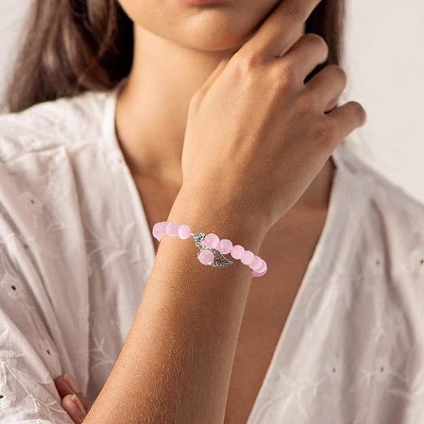 Naturstensarmbånd til kvinder, 8 mm perler elastisk pink krystal