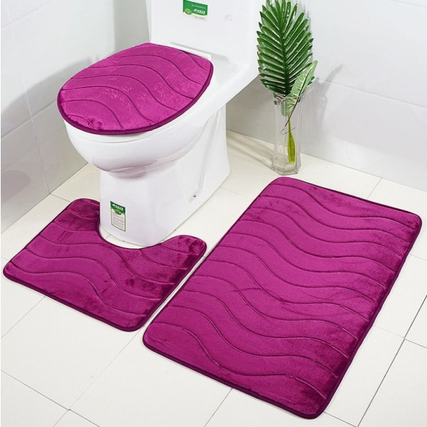Flannel gulvmåtte, toiletsæde, toiletmåtte, bademåtte, tresæt, A08
