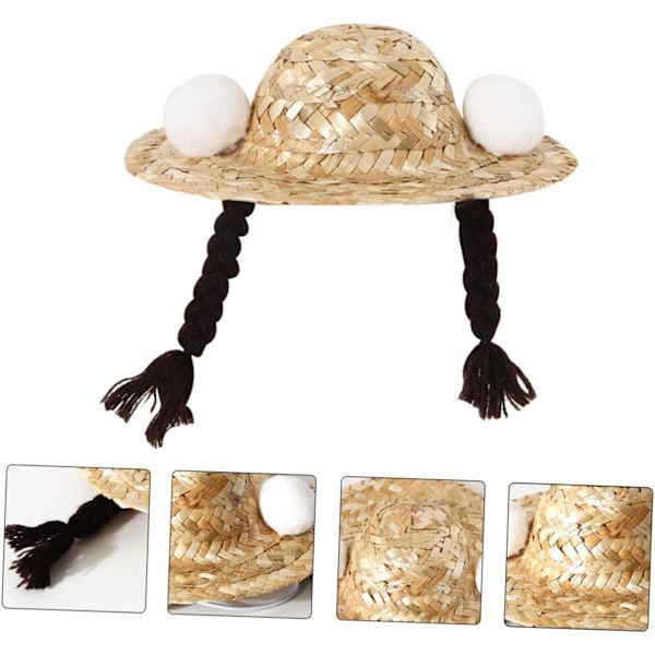 Katt Flätad Halmhatt Solhatt Sundress Kanin Dekor Katt Kostymhatt Mini Halmhatt Katt Solhattar Valp Dekorativ Hatt