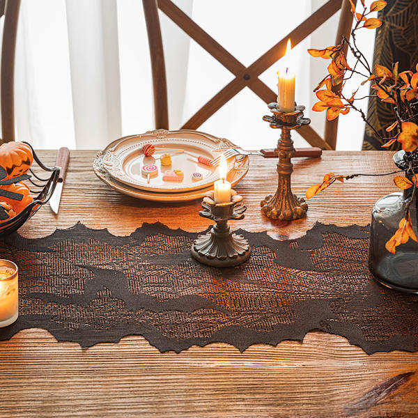 Halloween musta lepakko pöytäjuoksija amerikkalainen aavefestivaali pitsi pitkä pöytäliina Halloween-juhlatarvikkeet koristekangas
