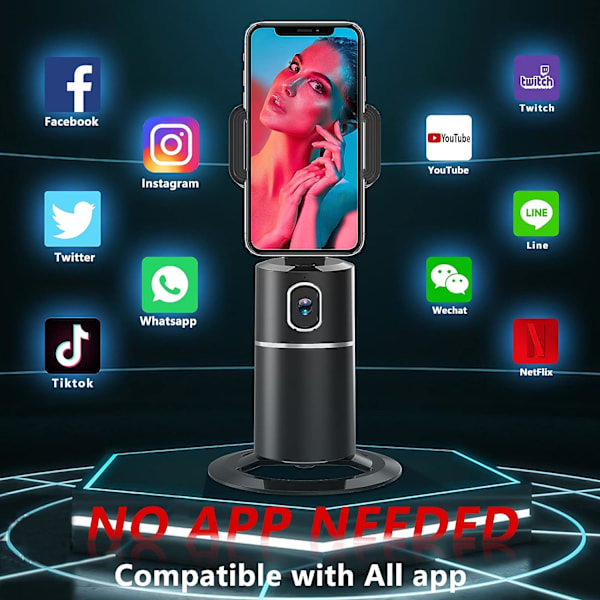 Smart Phone Holder Selfie Stick, Kamera Auto AI Tracking 360° Fotos og Videoer - Live Stream - Videoopkald - Kameramand - Live Video Chat til iPhone