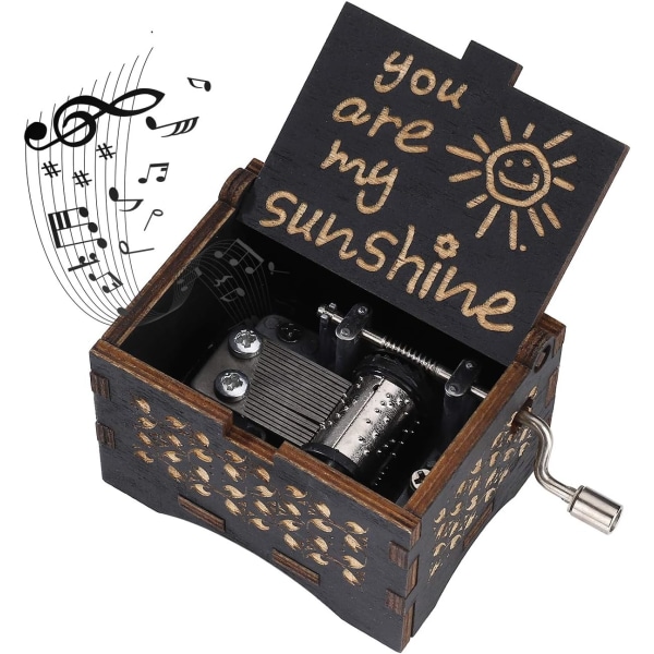 Musikbox Trä Handvev Musikboxar You are My Sunshine Musiklåda Present till Födelsedag Jul Alla hjärtans dag Heminredning Hantverk Svart