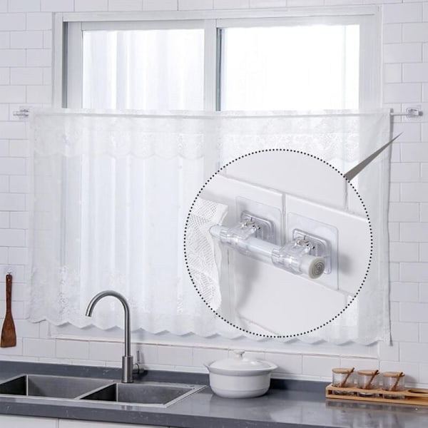 Gardinstangholder uten boring - 6 rom, selvklebende og transparente kroker - egnet for bruk på bad og hotellkjøkken (6 x 6