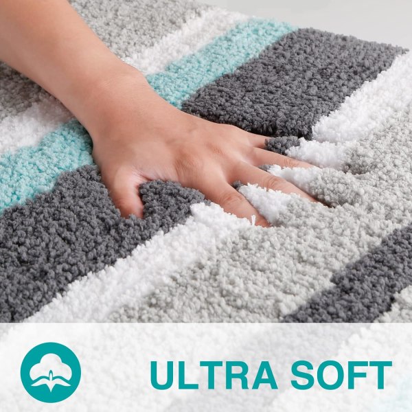 Luksuriøst badeværelsestæppe, 18\" x 26\" + 20\" x 34\", skridsikkert, blødt og plysset mikrofiber brusebadstæppe til badeværelse, karbad og bruser, grøn grå