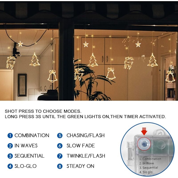 LED lyslenke for julegardin, 3,5 m, vanntett, magisk, for julevindu, 8 moduser, bryllupsfest, hage, soverom, USB-dekorasjon + b
