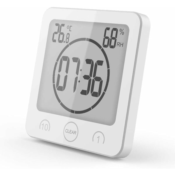 Badklock Timer Vattentät Badrumstermometer Hygrometer Badrumssminkning Kök (Vit)