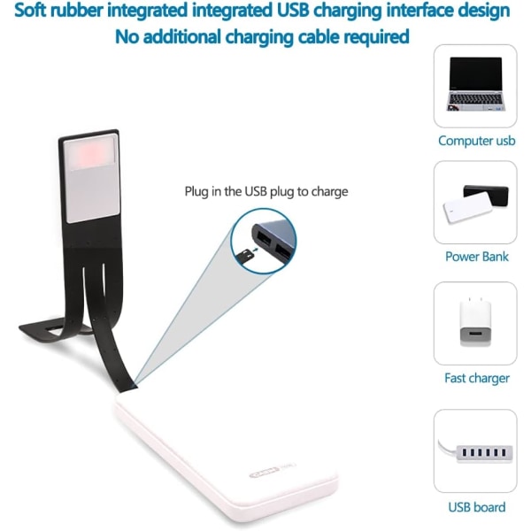 Bokmerkelampe, oppladbar klipslampe, LED-leselampe, 3-farget leselampe, skrivebordslampe for lesing i sengen, fleksibel og perfekt for lesing
