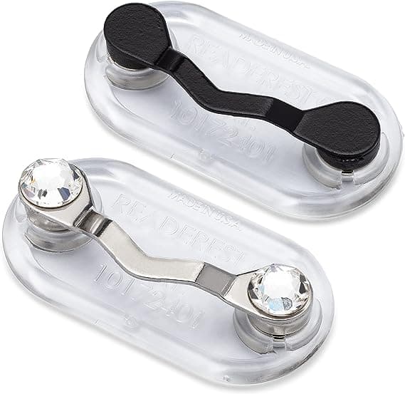 Magnetisk brilleholder, sæt med 2 (sort, sølv, klar krystal)