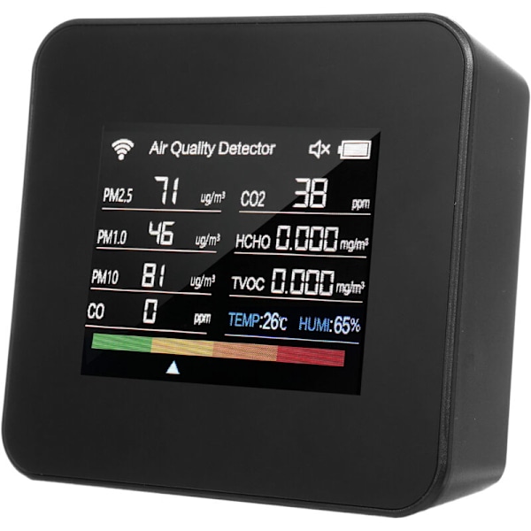 Innendørs luftkvalitetsmåler 14 i 1 Tuya WiFi luftkvalitetsdetektor detekterer CO₂ CO TVOC HCHO temperatur og fuktighet PM2.5 PM1.0 PM10 fargeskjerm TF