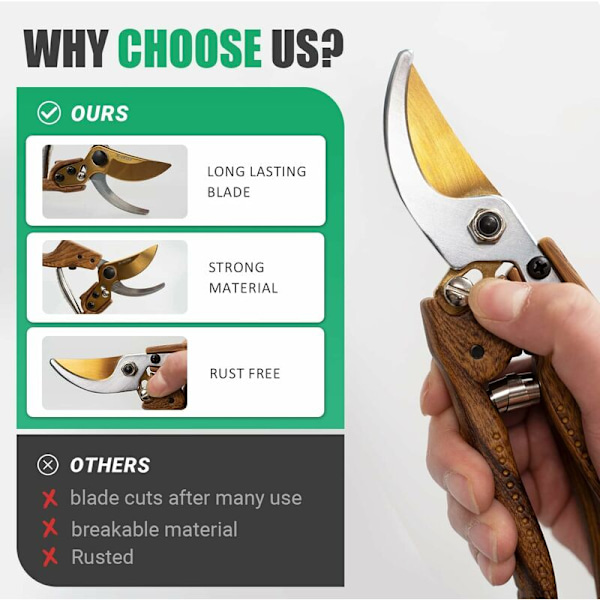 Havesaks, professionel beskæresaks med skarpt blad i rustfrit stål, have ux, ergonomisk havebeskæring