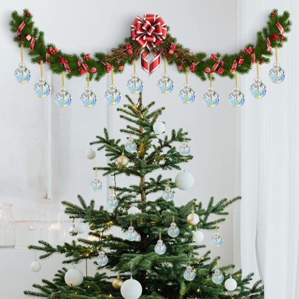 12-pack kristallglas julgranskulor, 0,87 tum mini AB färgglada prismatiska kulor julgransprydnader för juldekorationer