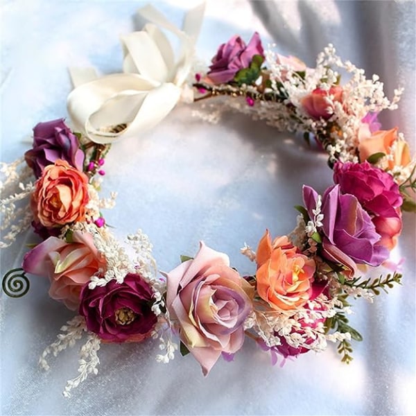 Bryllupskrone Brudepike Krone Rose Blomsterhode med båndfoto