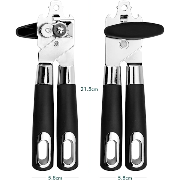 Musta - Manuaalinen tölkinavaaja, 3-in-1 pullonavaaja liukumattomalla kahvalla ja ergonomisellä kiertopainikkeella, ruostumattomasta teräksestä valmistettu terä, helppo kiertopainike (1 kpl)