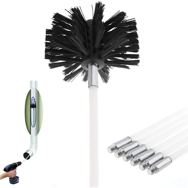 Eldstadborste kit, Rengöringsset Innehåller 6 (41cm) Flexibla stänger och 1 (100mm) Soffpellekamin kit för pellets