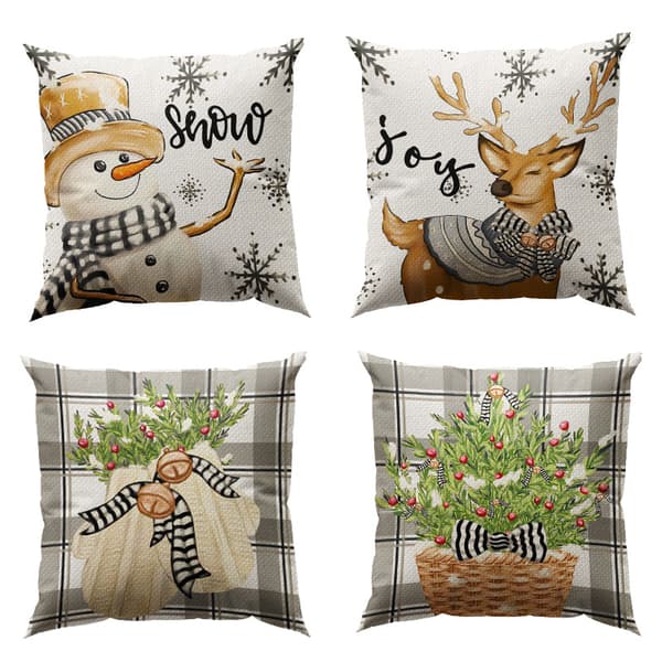 Jul Snöflinga Älg Kudde Linne Tryckt Kuddfodral Soffa Vardagsrum Kuddfodral (4 stycken)