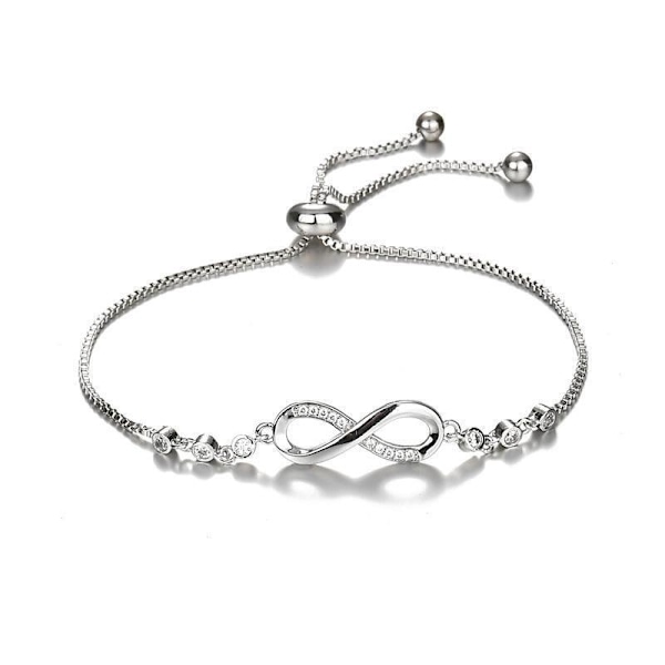 Stilige og personlige armbånd i håndlaget design for kvinner, populært justerbart armbånd med mikroinnsatte diamanter og lykkebringende tall 8 i sølv