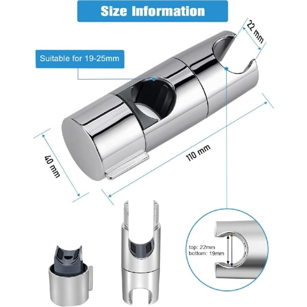 Brusehovedholder, brusehovedholder til justerbar glidebøjle 19-25 mm, brusehovedholder glidebøjle uden boring, 360° roterende brusehovedholder til brusebad