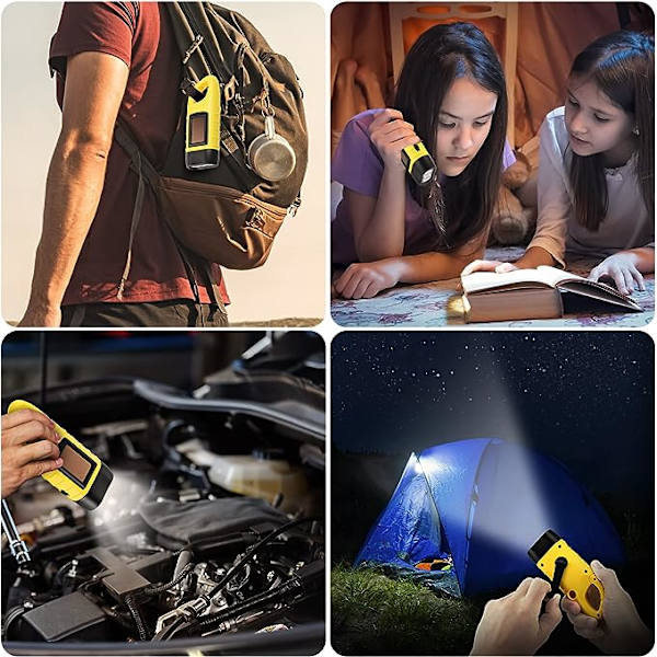 Solcellsficklampa, Solcells LED-ficklampa Handvev Ficklampa Uppladdningsbar Utomhusaktivitet Nödlampa - Gul [Energiklass A+++]