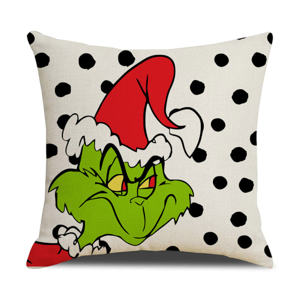 Juleputetrekk 18 x 18 sett med 4 for juledekorasjoner Buffalo Plaid Xmas Ornament Rest Grinch Face Vinterferie Putedesign Sofa