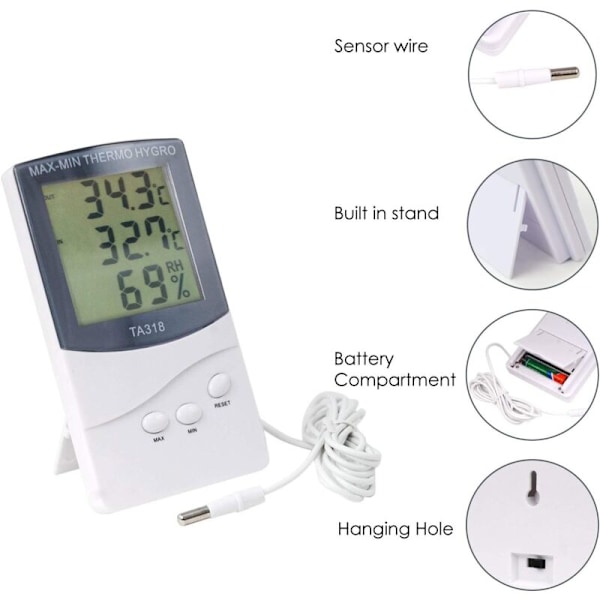 Digital termometer för inom- och utomhusbruk, perfekt för vintern. Visar - temperatur, väder, alarm och fästkrok (7.112.51.8cm)