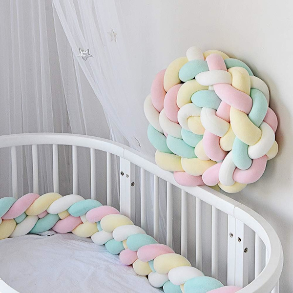 Sängskydd Baby sängskydd, 4-strängad flätad repkudde, vit, rosa, ljusgrön, ljusgul, 2,2 m