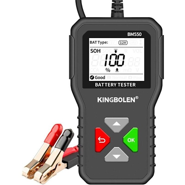 6V 12V 24V AUTO Batteritester, BM550 100-2000 CCA 2-200Ah Automotive Alternator Tester Digital Batterianalysator for Bil/Lastebil/Motorsykkel/ATV/SUV/Båt/