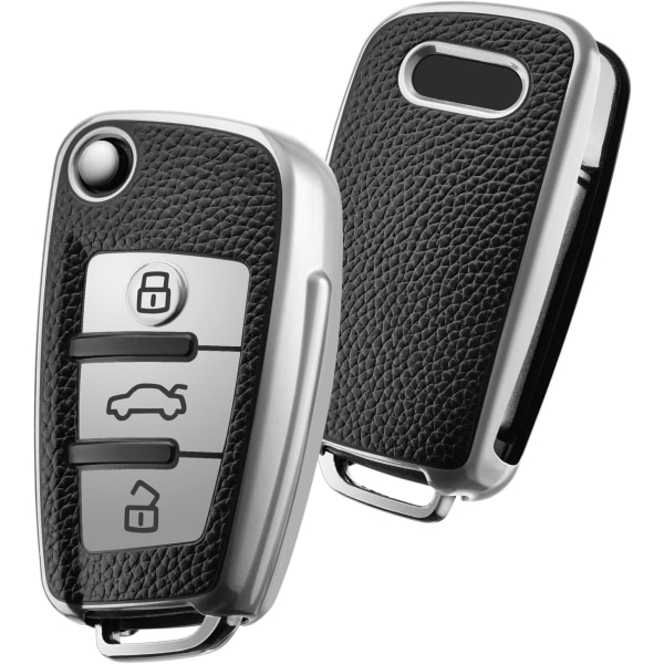 Bilnøgle Kompatibel med Audi A1 A3 A4 A6 Q3 Q5 Q7 S3 R8 TTs Tilbehør TPU Silikone Læder Cover (Sølv)